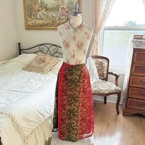 Boho floral skirt  Y2K Kupu red green floral midi skirt size medium